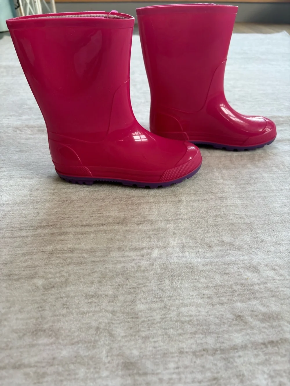 Rain boots - Girls Pink with Purple Sole Rain Boots - Size 11-12